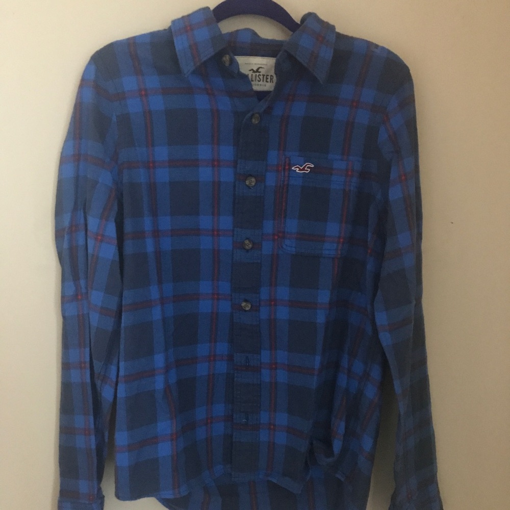 Hollister Royal Blue and Navy Plaid Button-Down Shirt